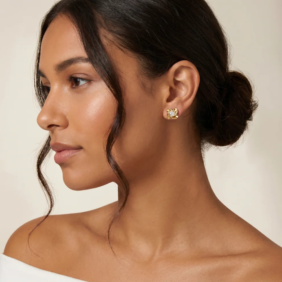 Petal Bezel Round Diamond Earrings