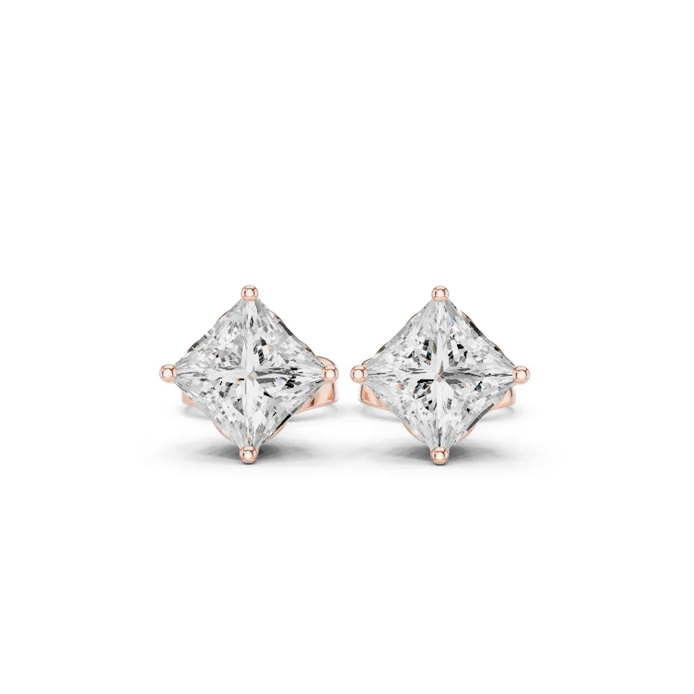 Classic Four-Prong Princess Diamond Earrings