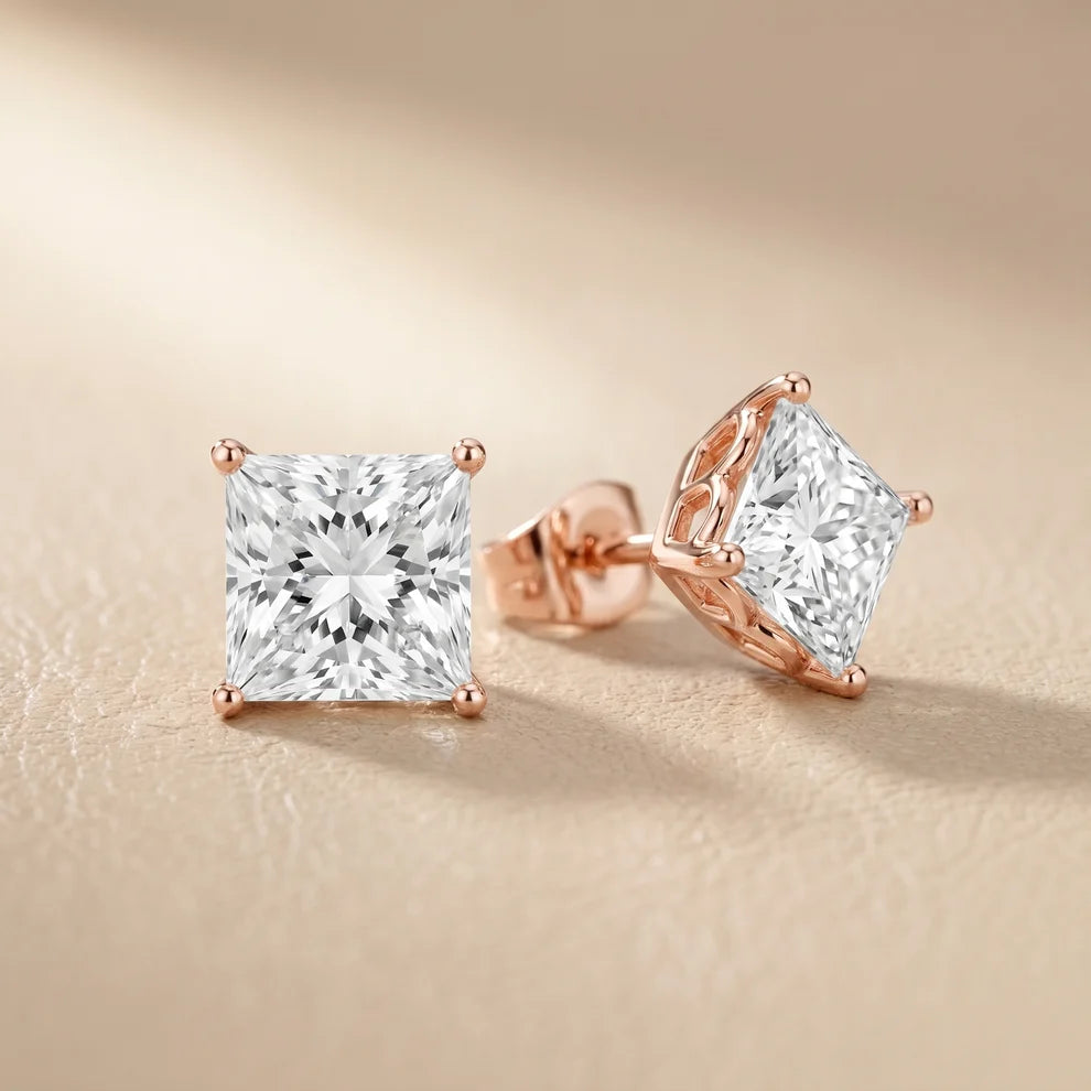 Classic Four-Prong Princess Diamond Earrings