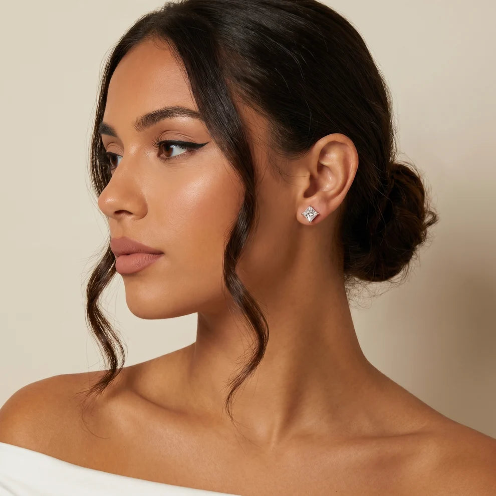 Classic Four-Prong Princess Diamond Earrings