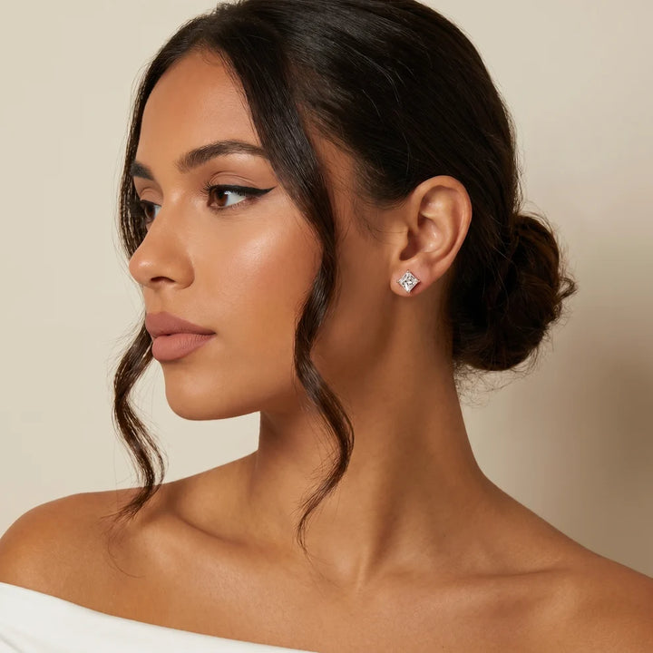 Classic Four-Prong Princess Diamond Earrings