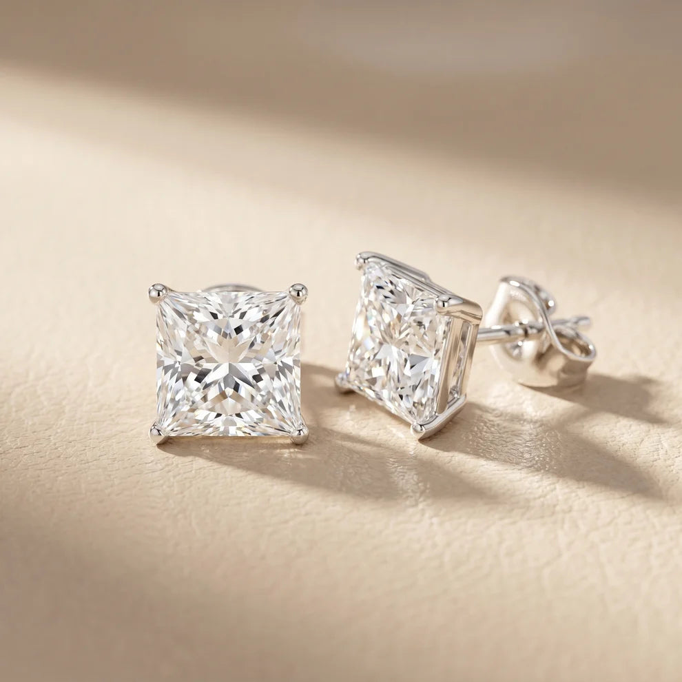 Classic Four-Prong Princess Diamond Earrings