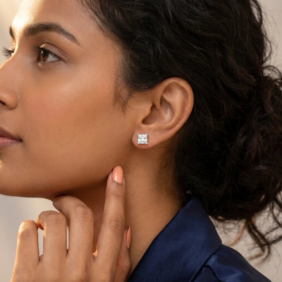 Classic Four-Prong Princess Diamond Earrings