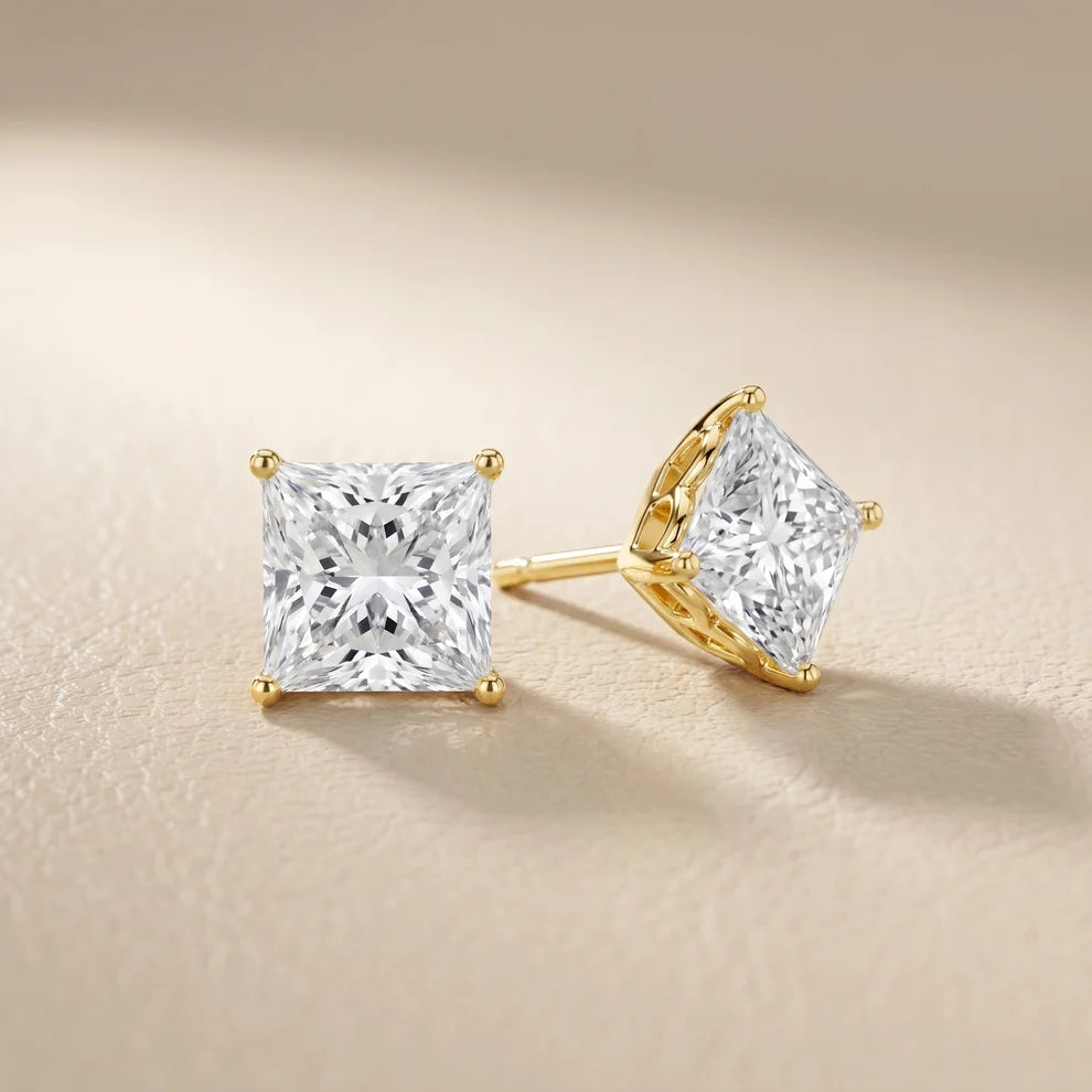 Classic Four-Prong Princess Diamond Earrings