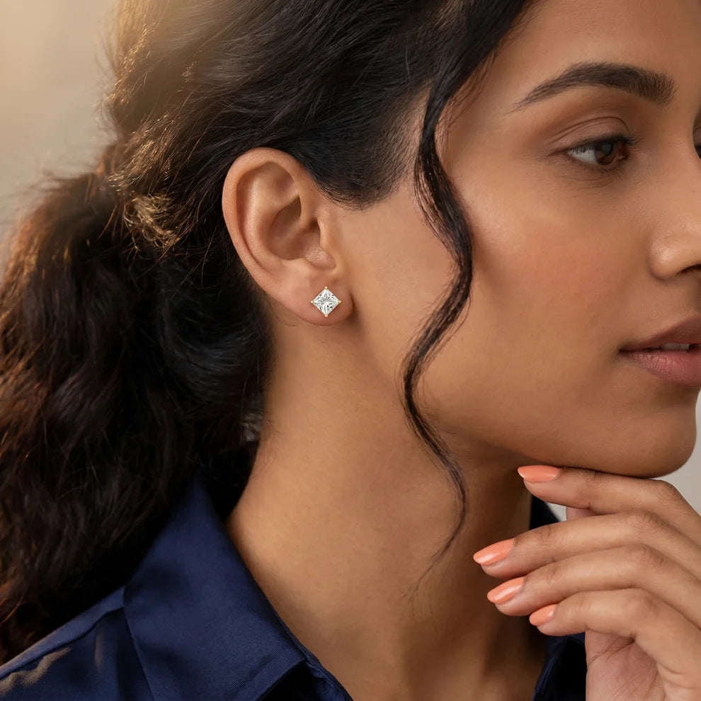 Classic Four-Prong Princess Diamond Earrings
