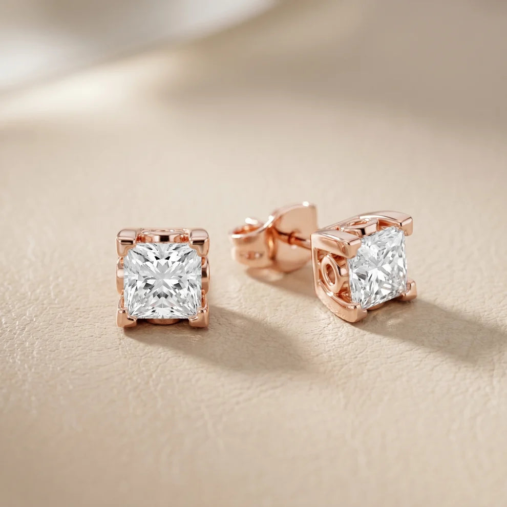 Iris Floral Princess Diamond Earrings