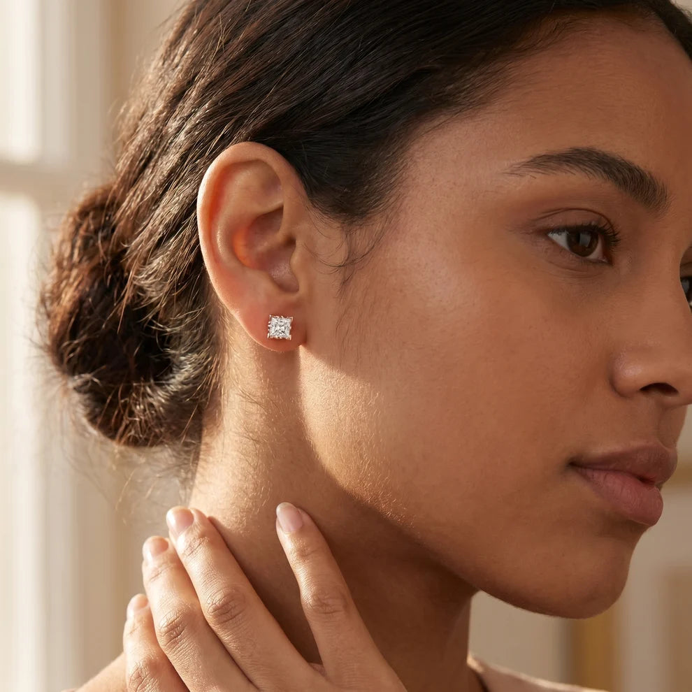 Iris Floral Princess Diamond Earrings