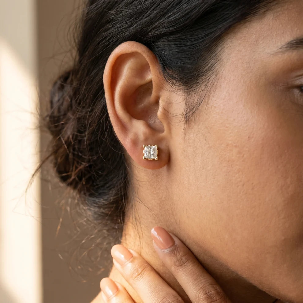 Iris Floral Princess Diamond Earrings