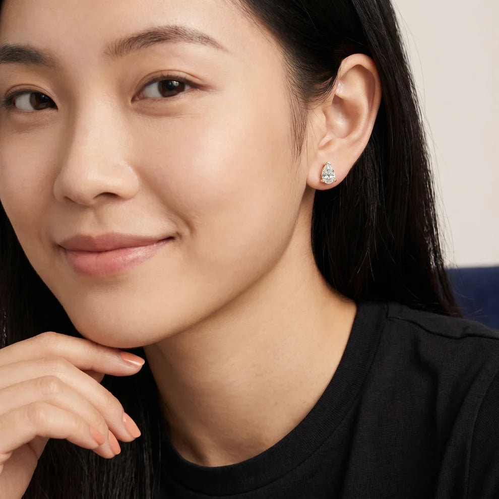 Grace Three-Prong Pear Diamond Earrings