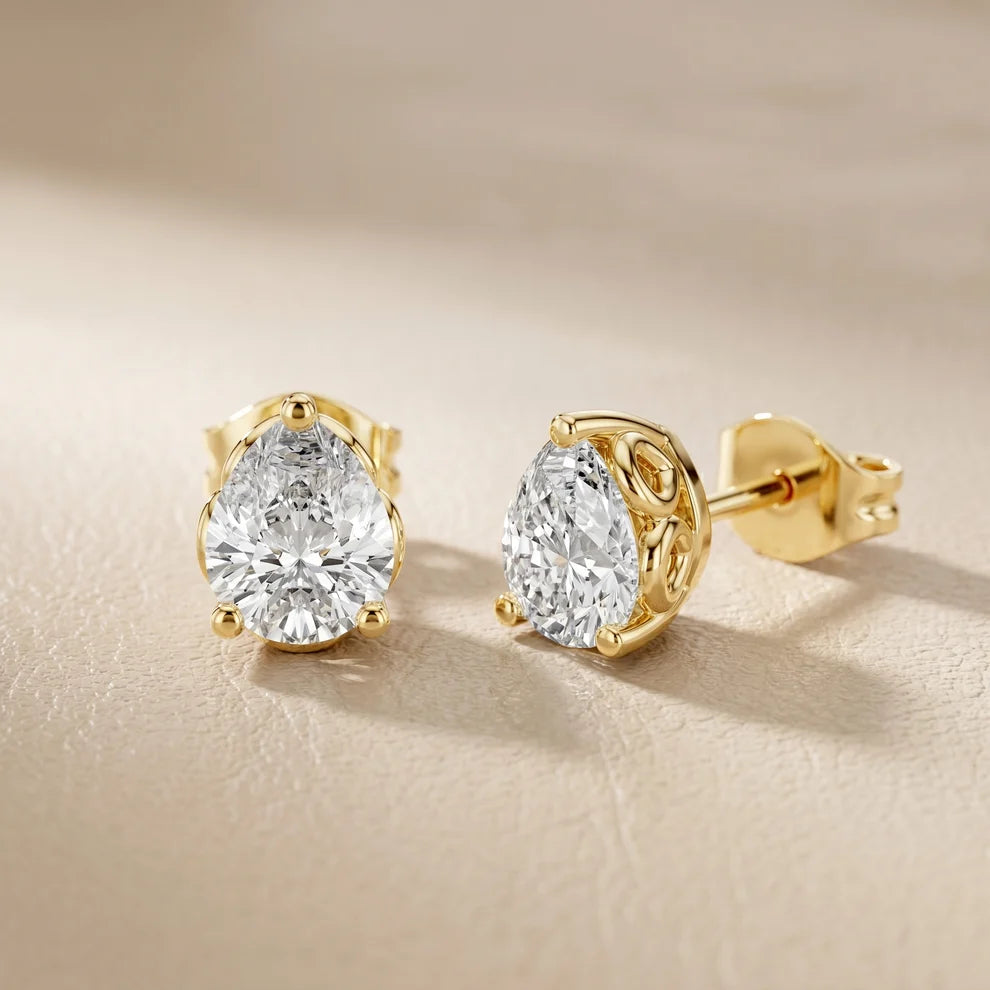 Heirloom Scroll Pear Diamond Earrings
