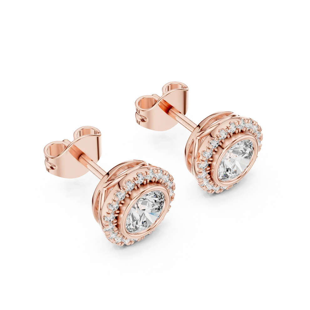 Rim-Set Halo Round Diamond Earrings