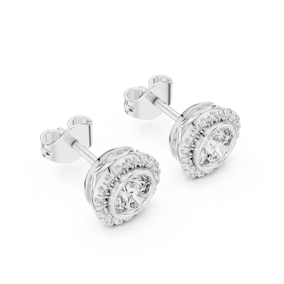 Rim-Set Halo Round Diamond Earrings