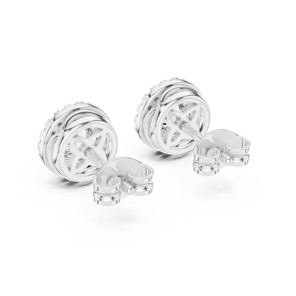Rim-Set Halo Round Diamond Earrings