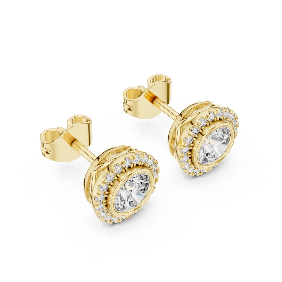 Rim-Set Halo Round Diamond Earrings