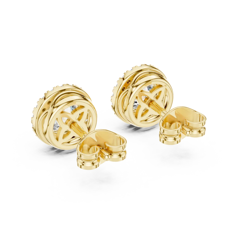 Rim-Set Halo Round Diamond Earrings