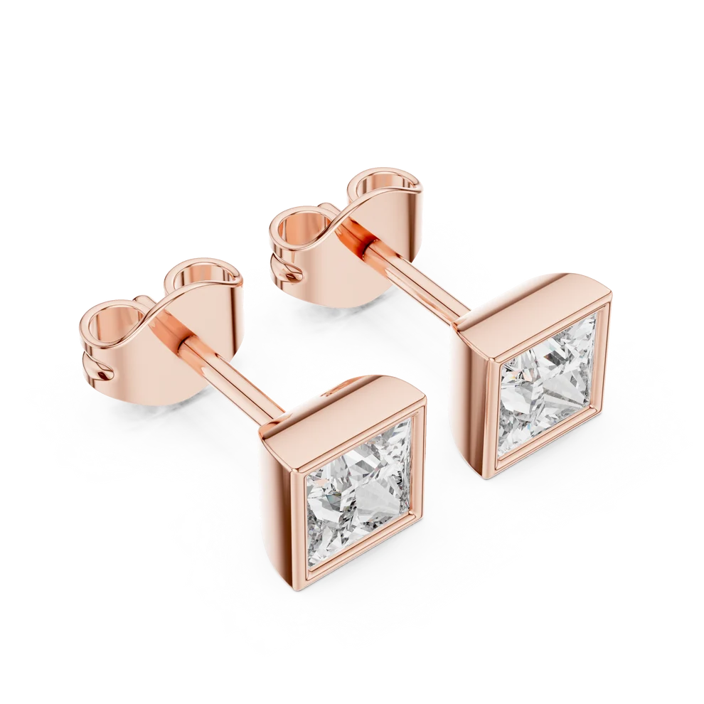 Luna Bezel Princess Diamond Earrings