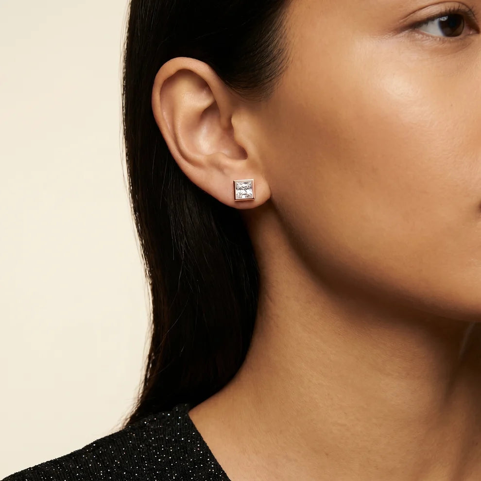 Luna Bezel Princess Diamond Earrings