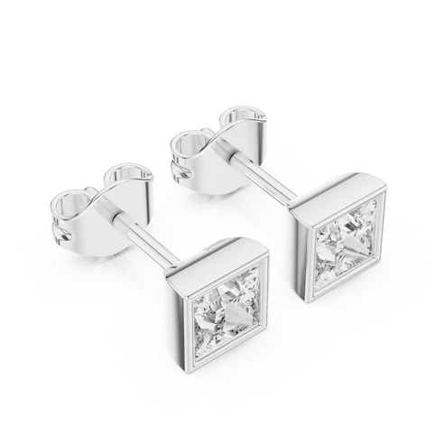 Luna Bezel Princess Diamond Earrings