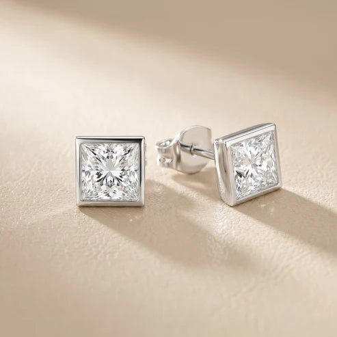 Luna Bezel Princess Diamond Earrings