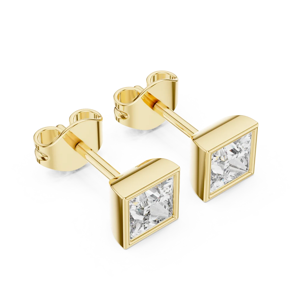 Luna Bezel Princess Diamond Earrings