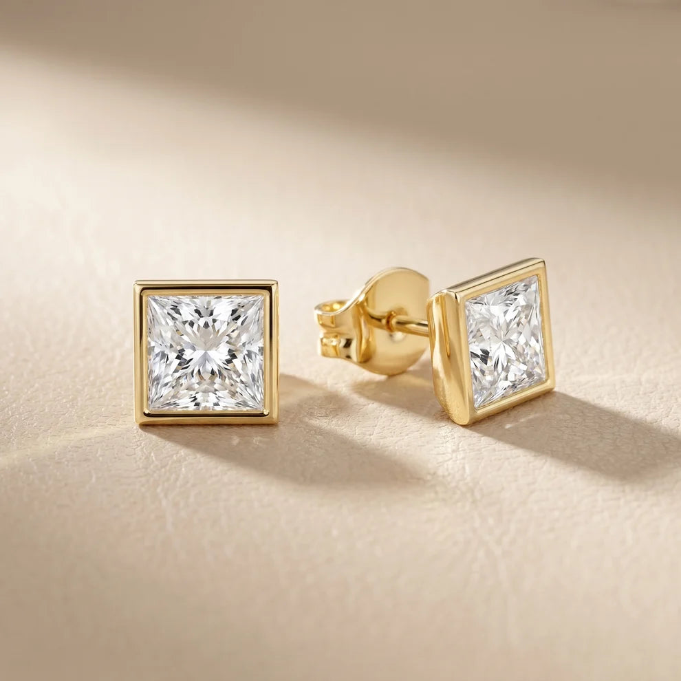 Luna Bezel Princess Diamond Earrings
