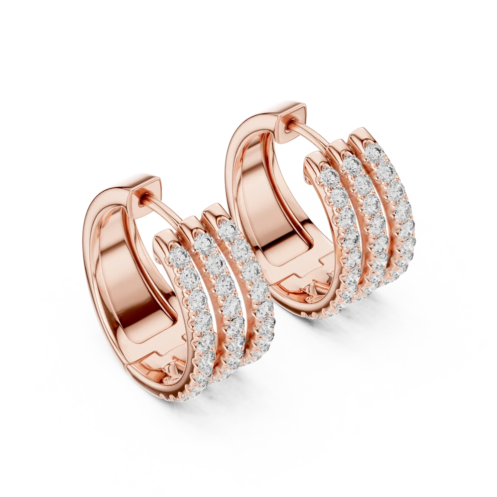 Triple Row Pave Round Diamond Hoop Earrings