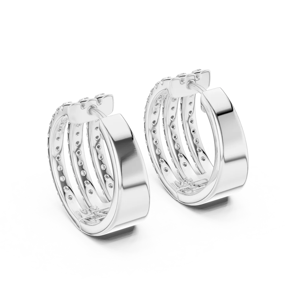 Triple Row Pave Round Diamond Hoop Earrings