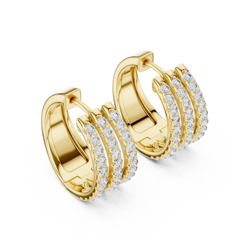 Triple Row Pave Round Diamond Hoop Earrings
