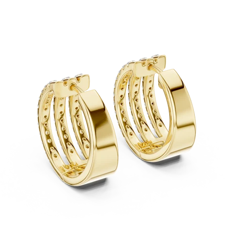 Triple Row Pave Round Diamond Hoop Earrings