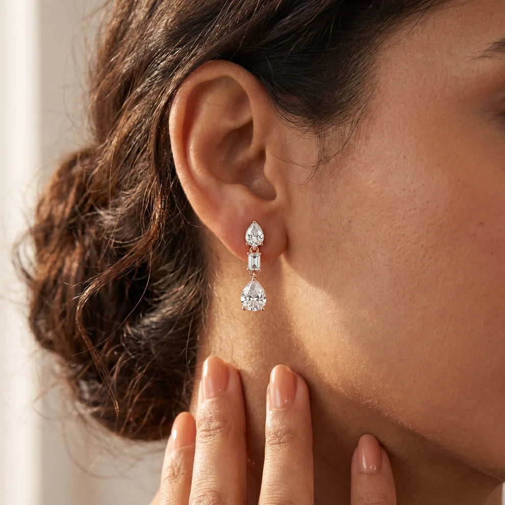 Celeste Emerald & Pear Diamond Drop Earrings