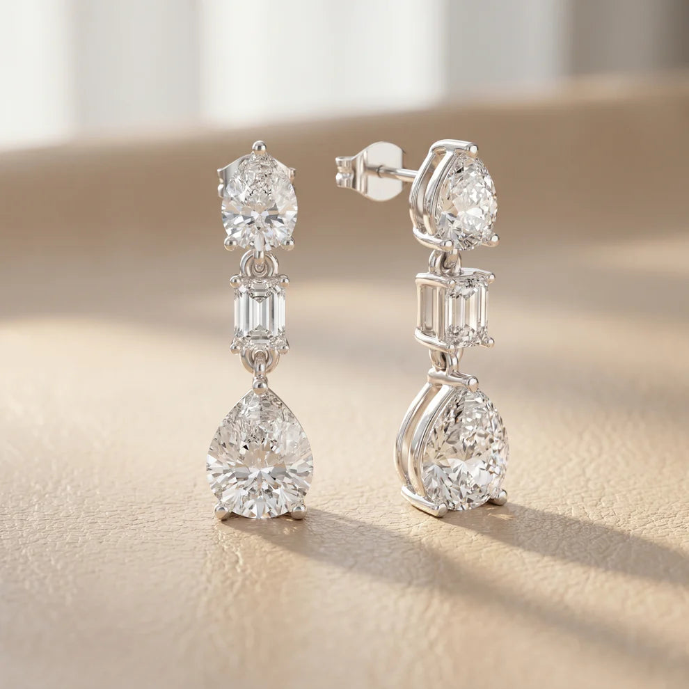 Celeste Emerald & Pear Diamond Drop Earrings