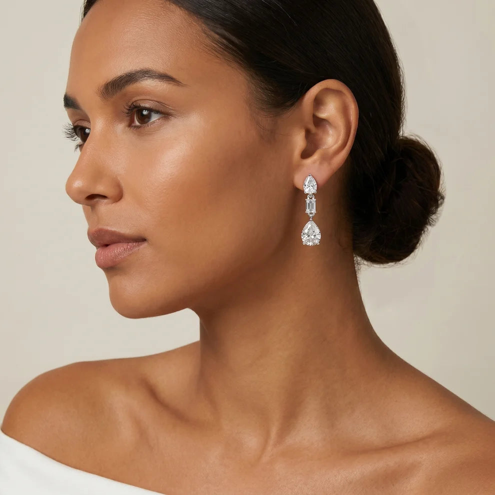 Celeste Emerald & Pear Diamond Drop Earrings