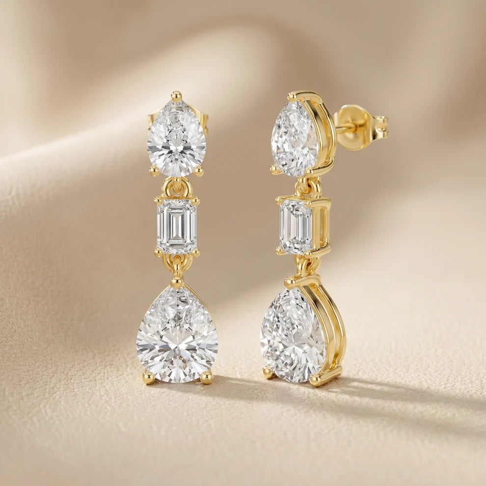 Celeste Emerald & Pear Diamond Drop Earrings