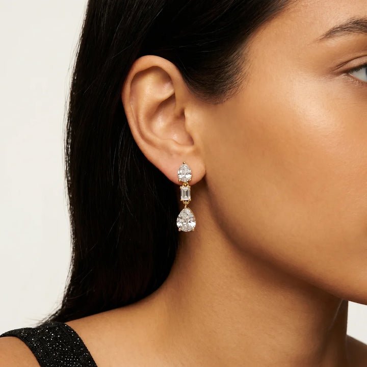 Celeste Emerald & Pear Diamond Drop Earrings
