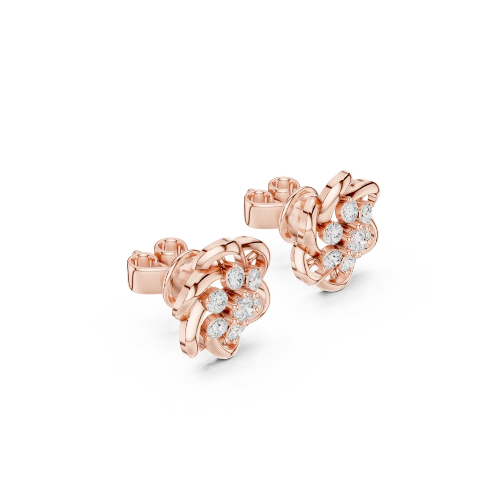 Woven Bloom Round Diamond Earrings