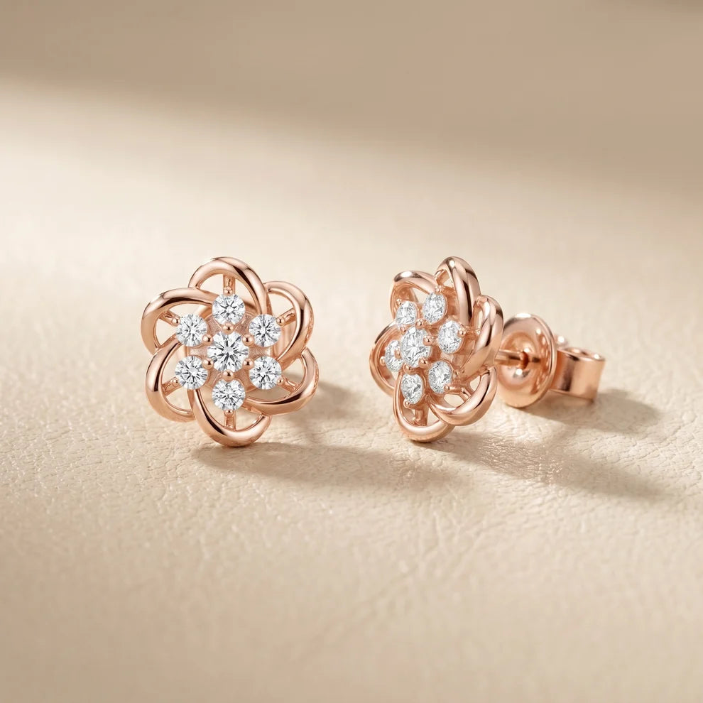 Woven Bloom Round Diamond Earrings