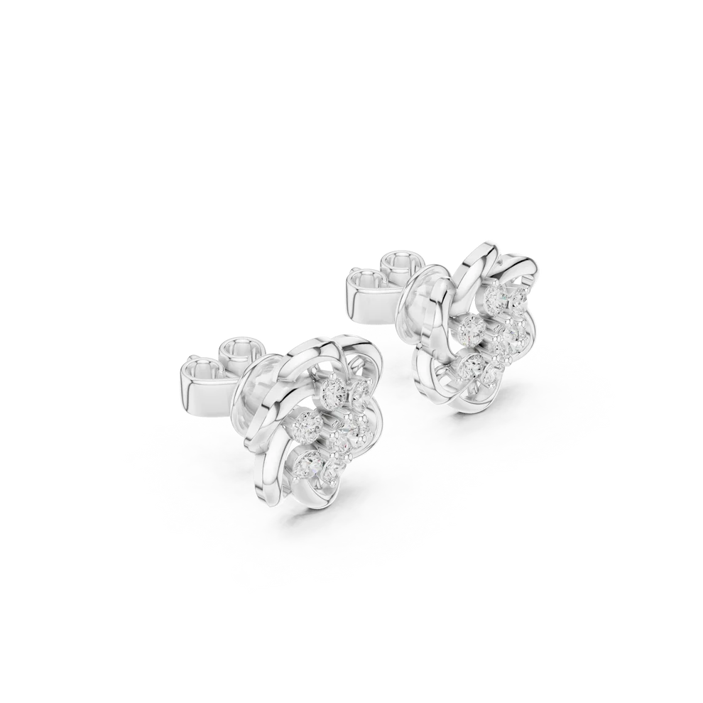 Woven Bloom Round Diamond Earrings