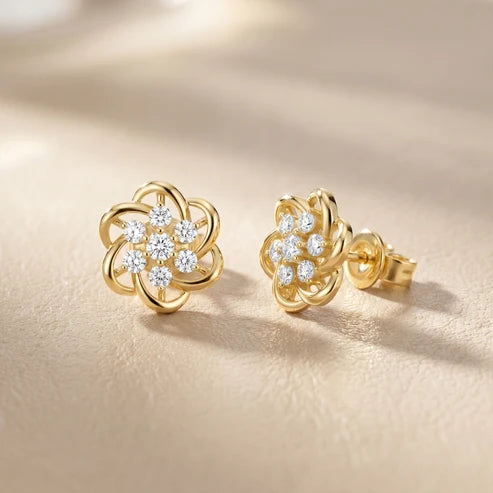 Woven Bloom Round Diamond Earrings
