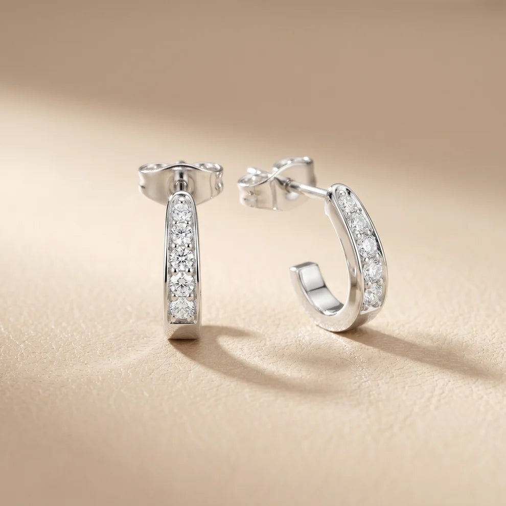 Lia Pave Round Diamond Huggie Earrings