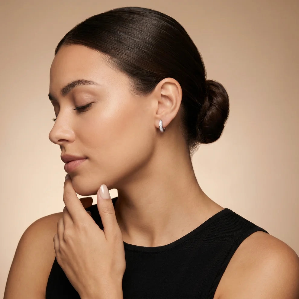 Lia Pave Round Diamond Huggie Earrings