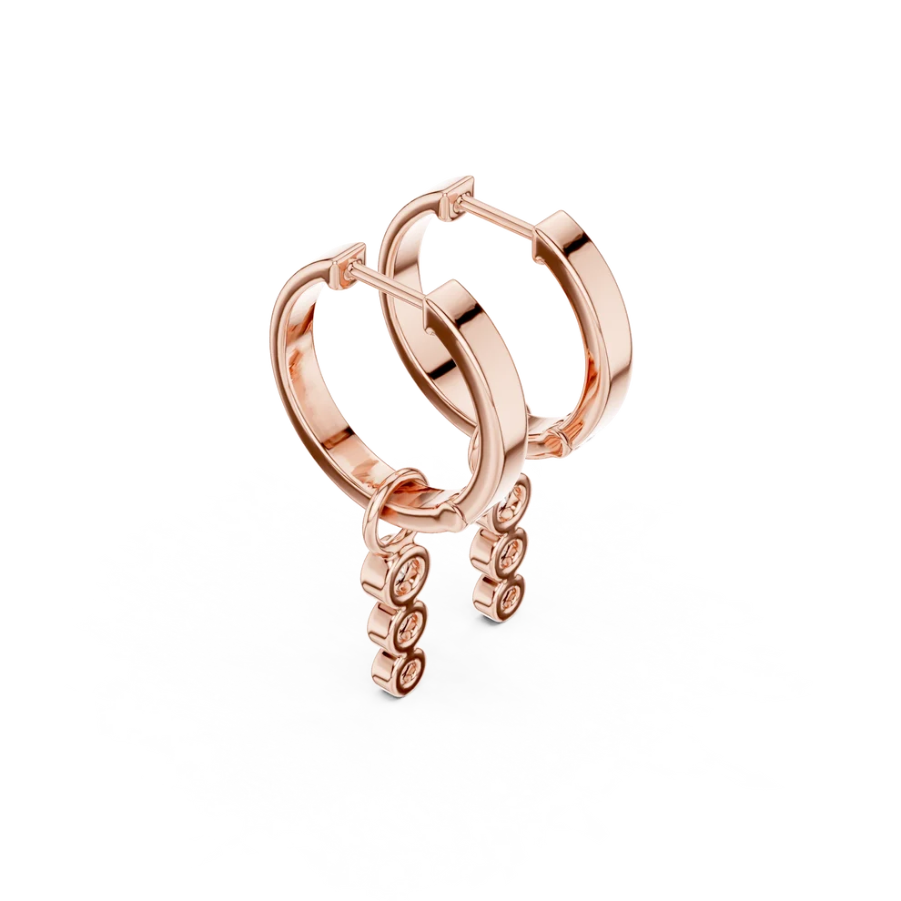 Wave Bezel Round Diamond Drop Earrings