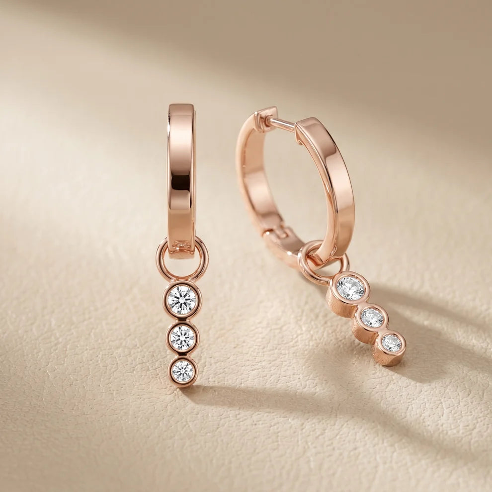 Wave Bezel Round Diamond Drop Earrings