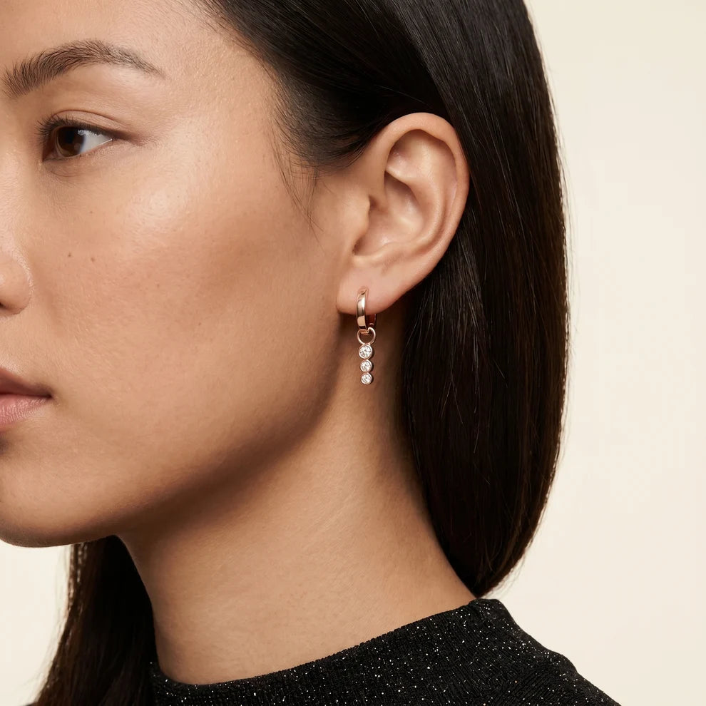 Wave Bezel Round Diamond Drop Earrings