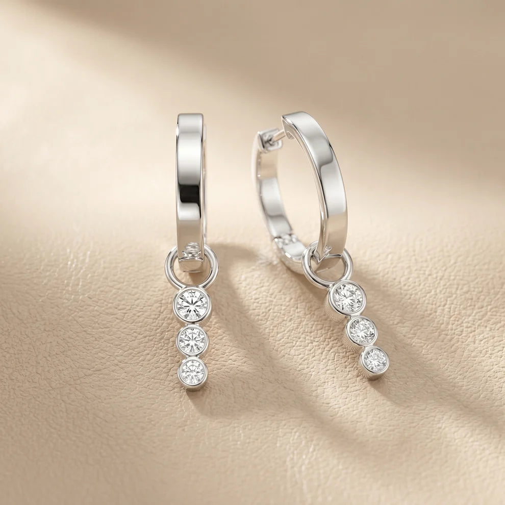 Wave Bezel Round Diamond Drop Earrings