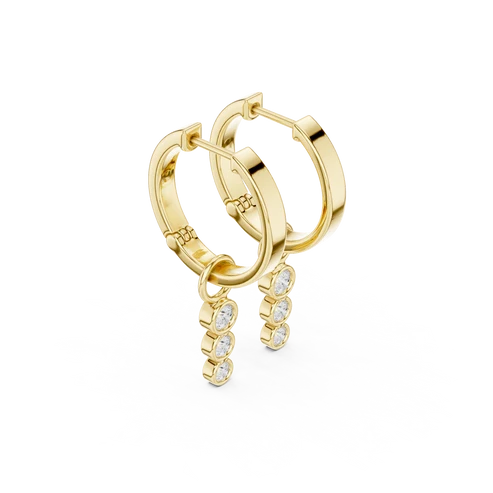 Wave Bezel Round Diamond Drop Earrings