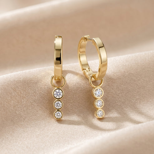 Wave Bezel Round Diamond Drop Earrings