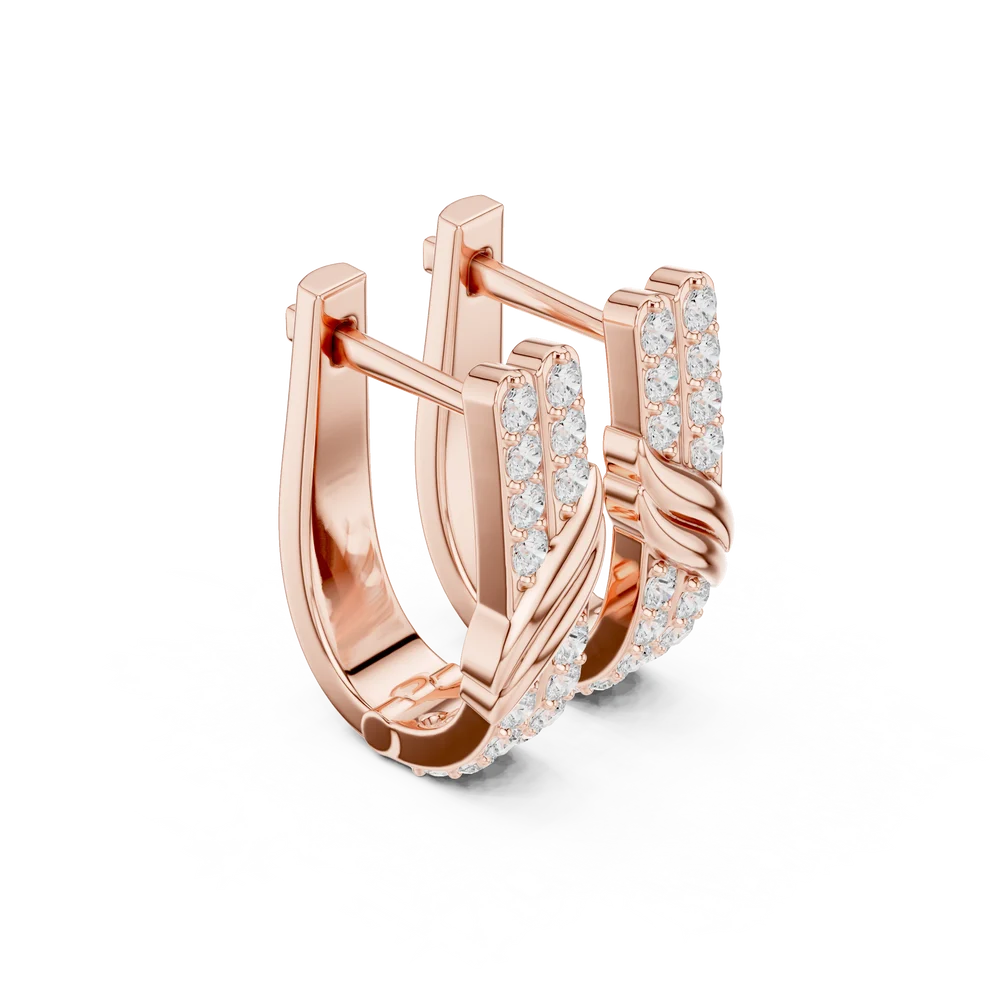 Wave Crossover Round Diamond Huggie Hoop Earrings
