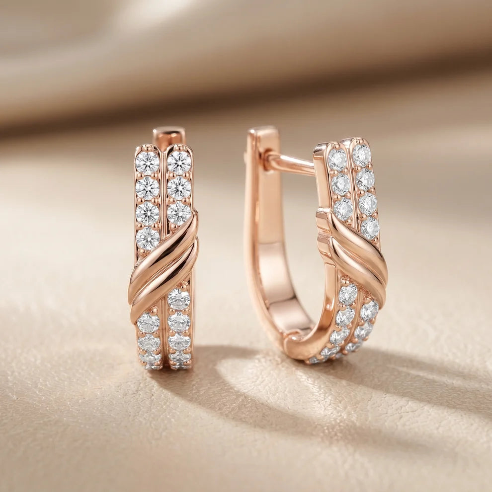 Wave Crossover Round Diamond Huggie Hoop Earrings