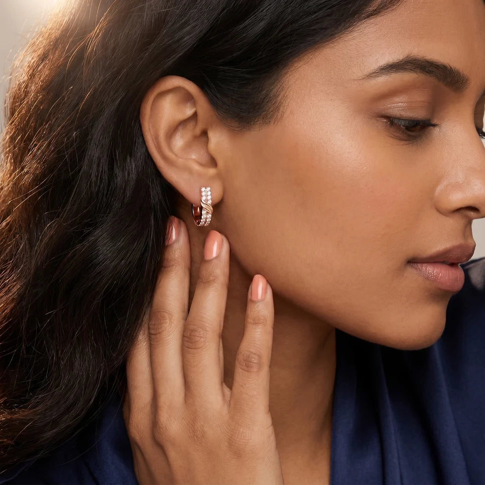 Wave Crossover Round Diamond Huggie Hoop Earrings