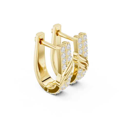 Wave Crossover Round Diamond Huggie Hoop Earrings